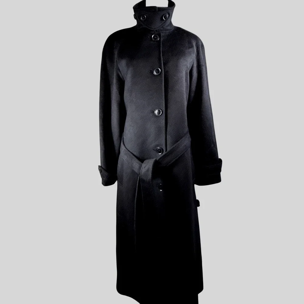 Lauren Ralph Lauren Maxi Wool Blend Trench Coat Black Belted Size 14 Style 25069 - Picture 4 of 14